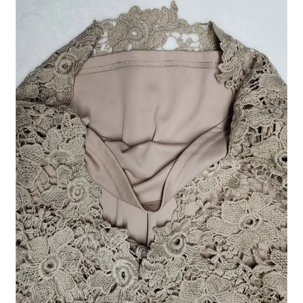 J. Gee Vintage 90s Crochet Knit Midi Skirt in Tan Khaki - Size Medium